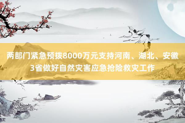 两部门紧急预拨8000万元支持河南、湖北、安徽3省做好自然灾害应急抢险救灾工作