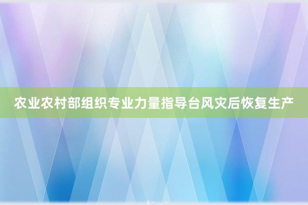 农业农村部组织专业力量指导台风灾后恢复生产