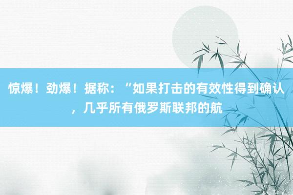 惊爆！劲爆！据称：“如果打击的有效性得到确认，几乎所有俄罗斯联邦的航